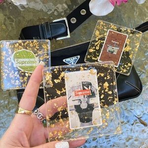 Supreme Stickers & Gold Flakes Resin Art Coaster SET OF 3